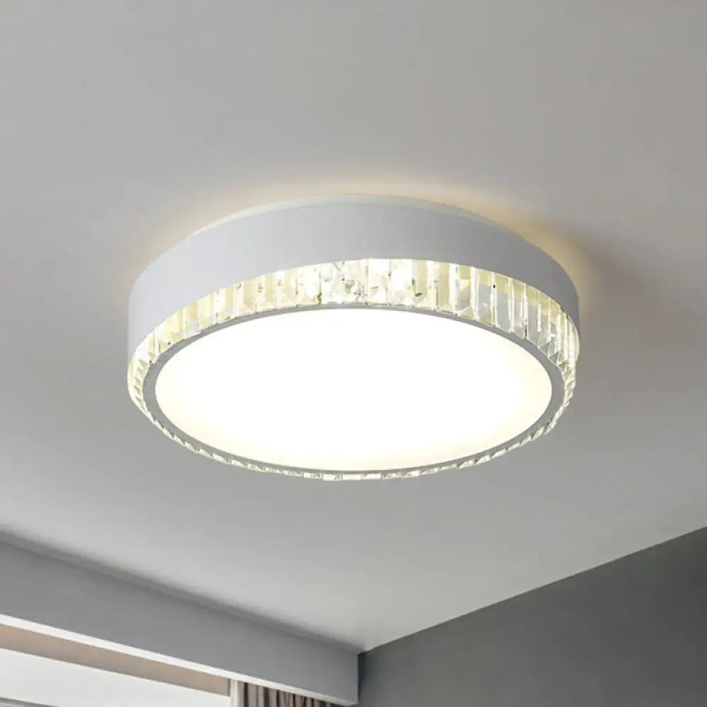 Round Crystal Led Flush Mount Ceiling Light For Bedroom - 16.5’/20.5’ White With Adjustable