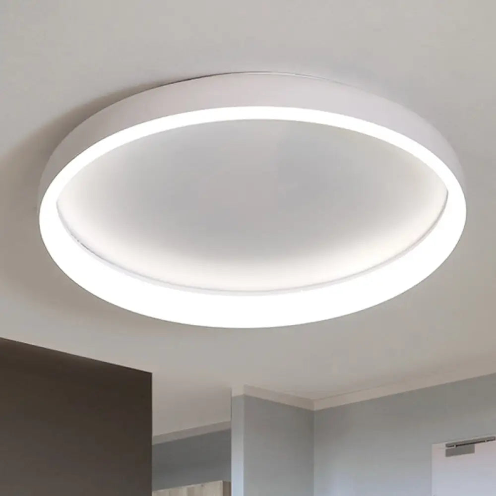 Round Flush Mount Ceiling Light - Black/White/Brown With Simplicity Led Metal Design & White/Warm