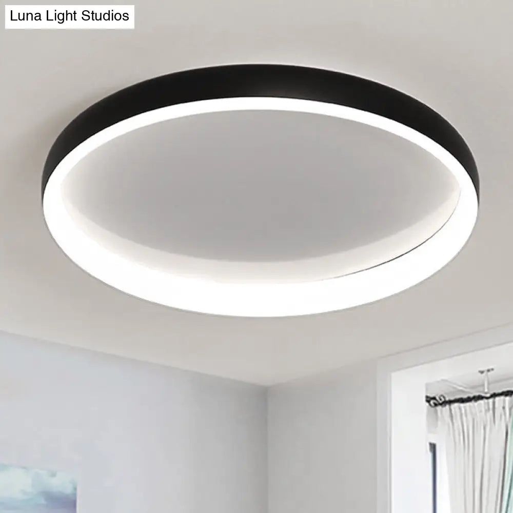 Round Flush Mount Ceiling Light - Black/White/Brown With Simplicity Led Metal Design & White/Warm