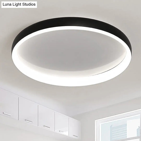 Round Flush Mount Ceiling Light - Black/White/Brown With Simplicity Led Metal Design & White/Warm