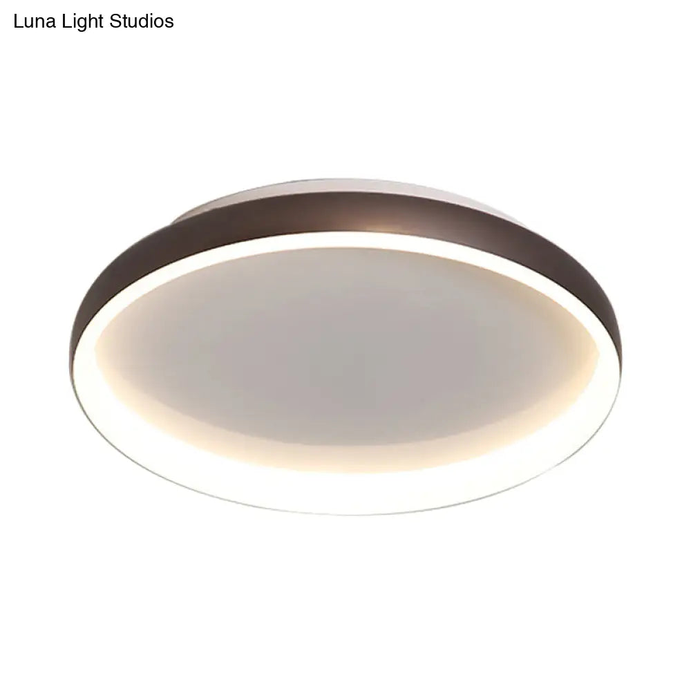 Round Flush Mount Ceiling Light - Black/White/Brown With Simplicity Led Metal Design & White/Warm