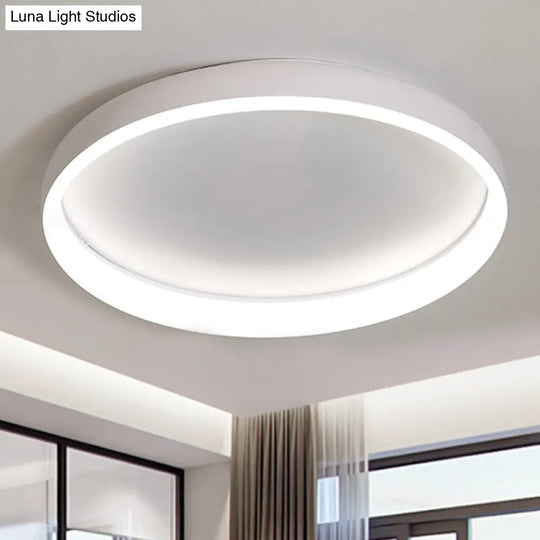 Round Flush Mount Ceiling Light - Black/White/Brown With Simplicity Led Metal Design & White/Warm