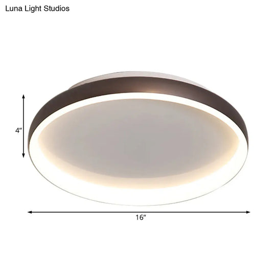 Round Flush Mount Ceiling Light - Black/White/Brown With Simplicity Led Metal Design & White/Warm