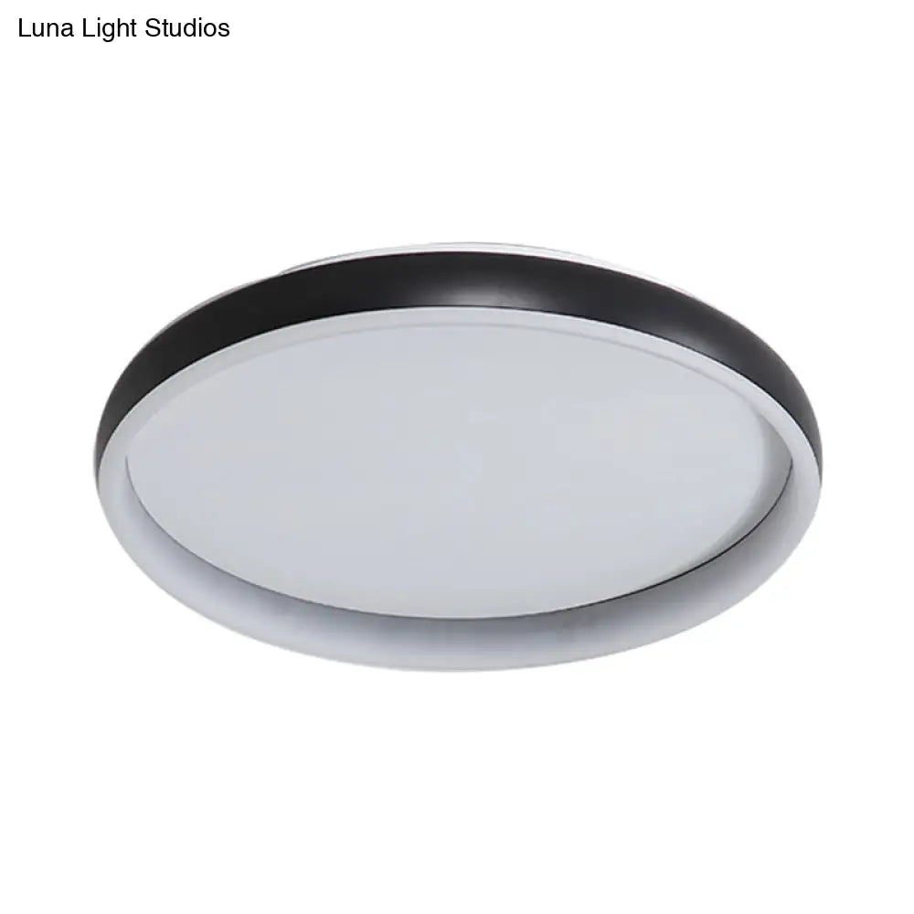 Round Flush Mount Ceiling Light - Black/White/Brown With Simplicity Led Metal Design & White/Warm