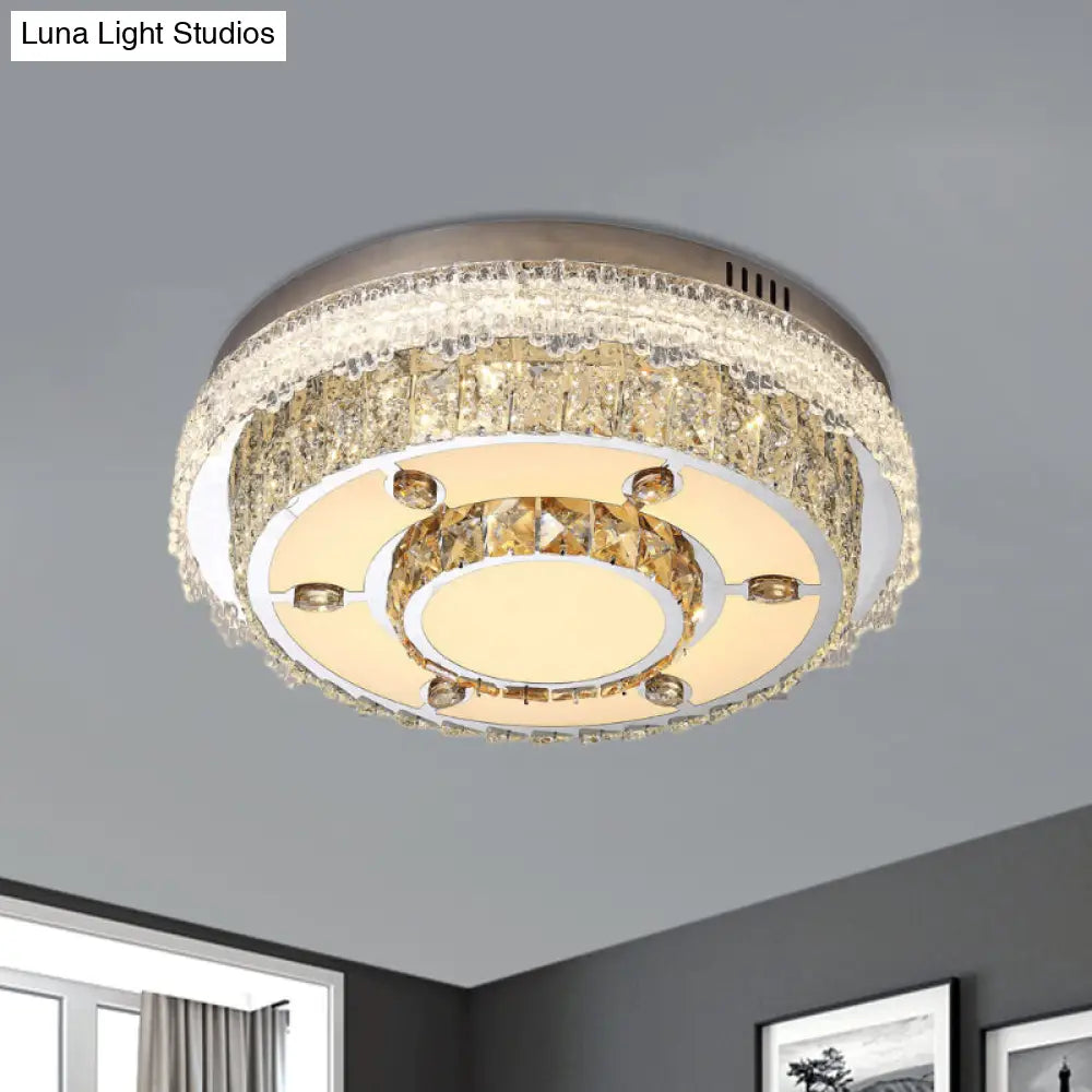 Round Flush Mount Crystal Led Ceiling Light Fixture For Bedroom Clear