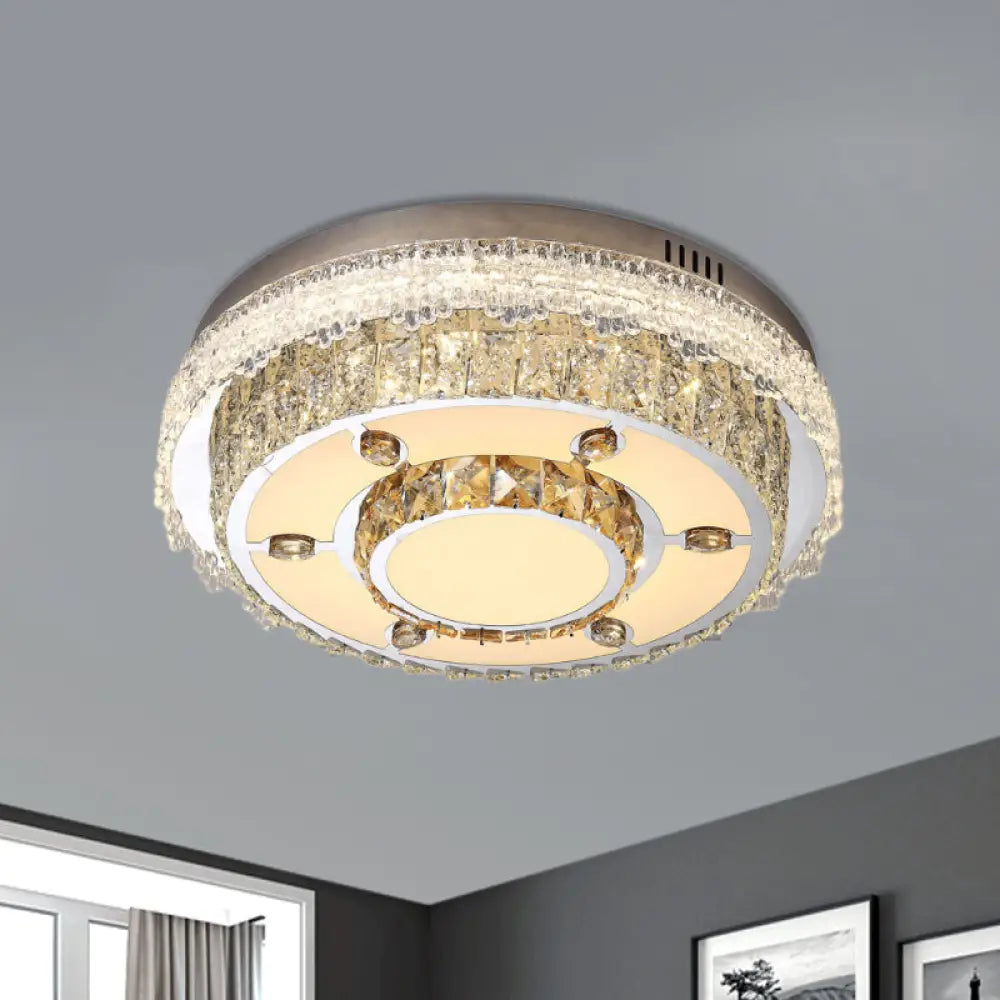 Round Flush Mount Crystal Led Ceiling Light Fixture For Bedroom Clear