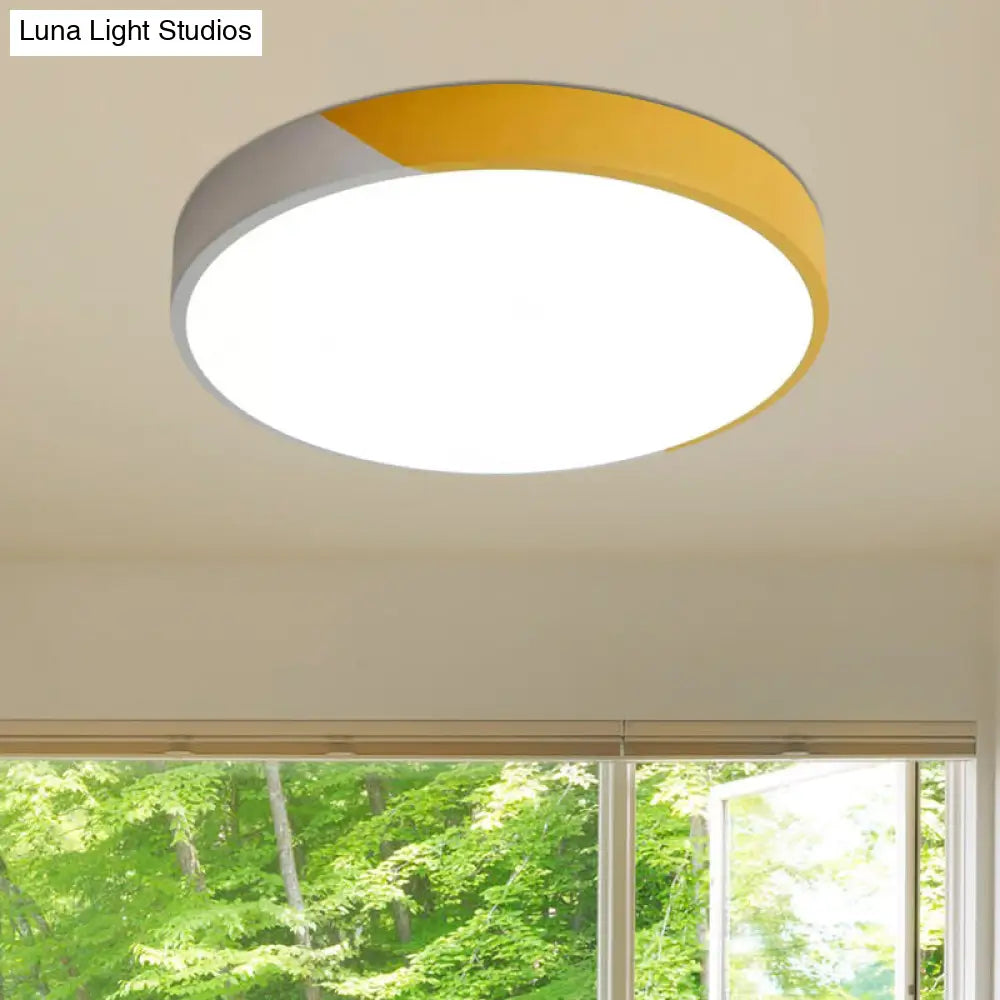 Round Flush Mount Led Ceiling Lamp In Macaron Acrylic And Metal - Available 3 Sizes Color Options