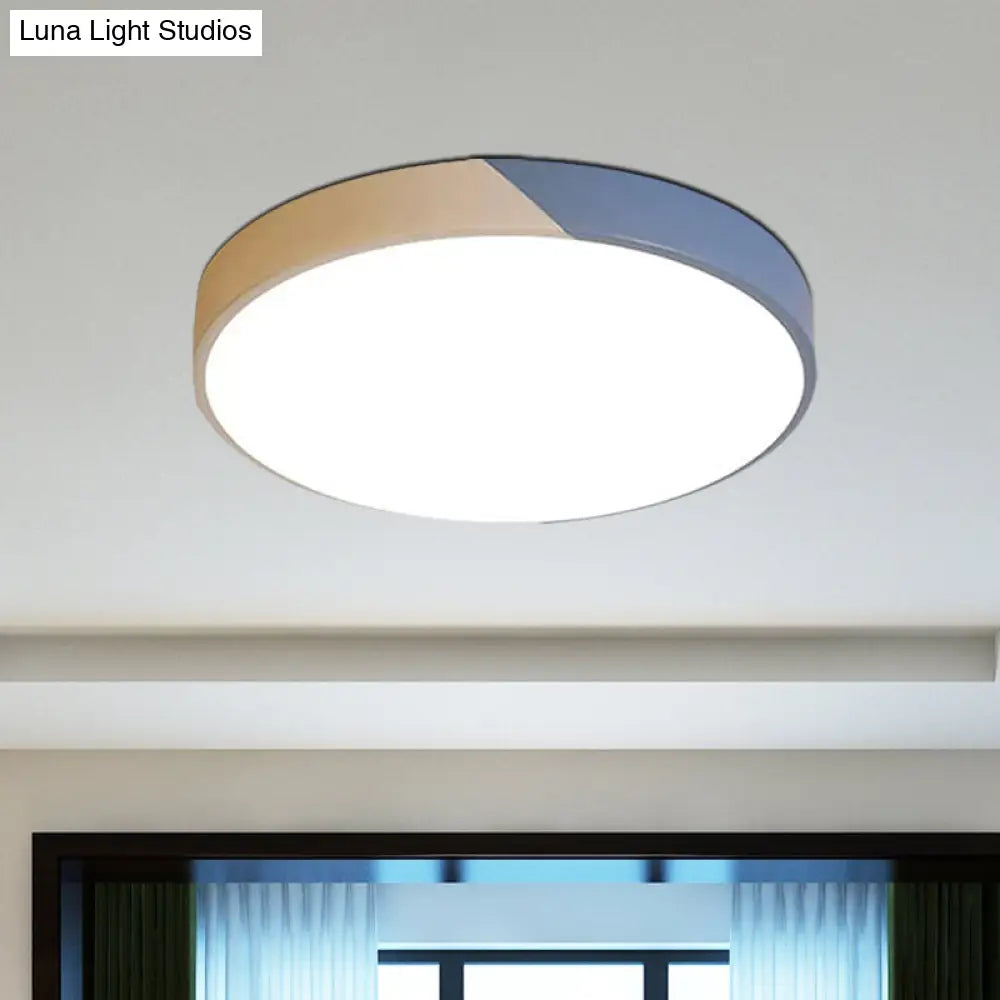 Round Flush Mount Led Ceiling Lamp In Macaron Acrylic And Metal - Available 3 Sizes Color Options