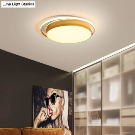 Round Flush Mount Led Ceiling Light In Simple Acrylic Design - Black/Gold Finish Remotely Dimmable