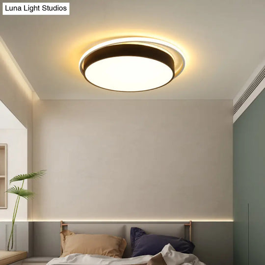 Round Flush Mount Led Ceiling Light In Simple Acrylic Design - Black/Gold Finish Remotely Dimmable