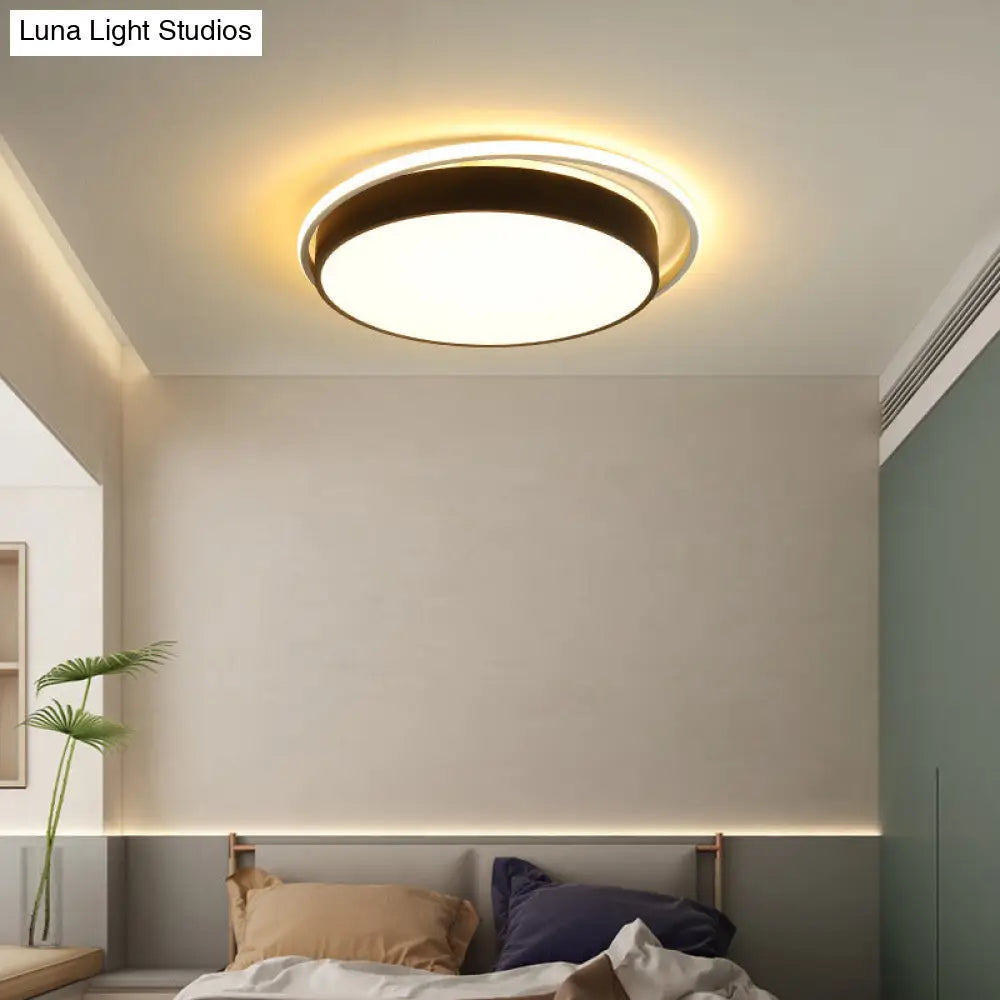 Round Flush Mount Led Ceiling Light In Simple Acrylic Design - Black/Gold Finish Remotely Dimmable