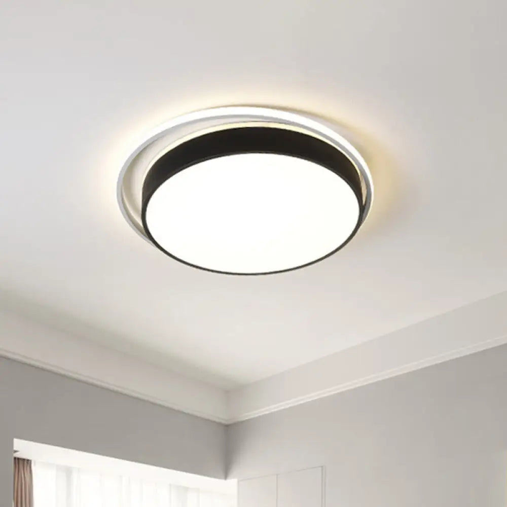 Round Flush Mount Led Ceiling Light In Simple Acrylic Design - Black/Gold Finish Remotely Dimmable