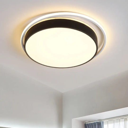 Round Flush Mount Led Ceiling Light In Simple Acrylic Design - Black/Gold Finish Remotely Dimmable