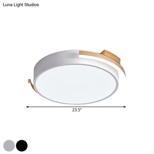 Round Flush Mount Modern Metallic Led Lighting - 19.5’/25.5’ Diameter Black/White Warm/White Light