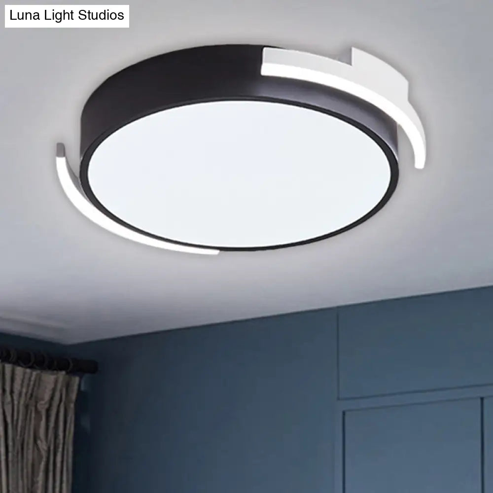 Round Flush Mount Modern Metallic Led Lighting - 19.5’/25.5’ Diameter Black/White Warm/White Light