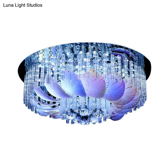 Round Flushmount Crystal Ceiling Light - 19.5/23.5 Width Simple Design Clear With 6/9 Bulbs