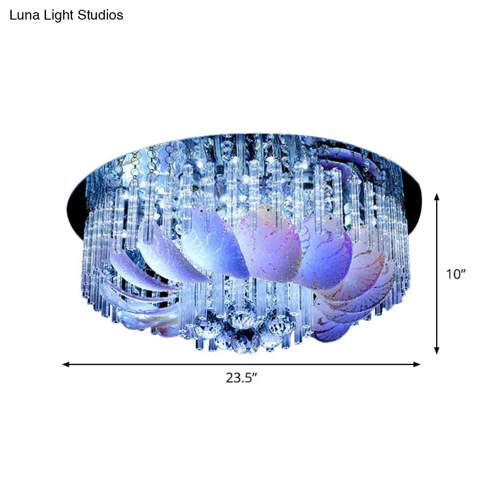 Round Flushmount Crystal Ceiling Light - 19.5/23.5 Width Simple Design Clear With 6/9 Bulbs