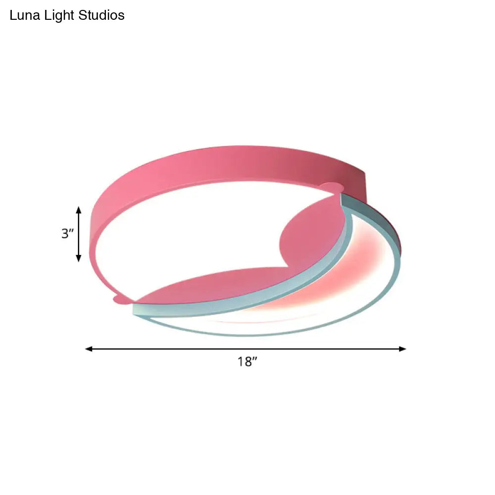 Round Flushmount Lamp: Pink & Blue Led Metallic Fixture In White/Warm Light 18/22 Wide