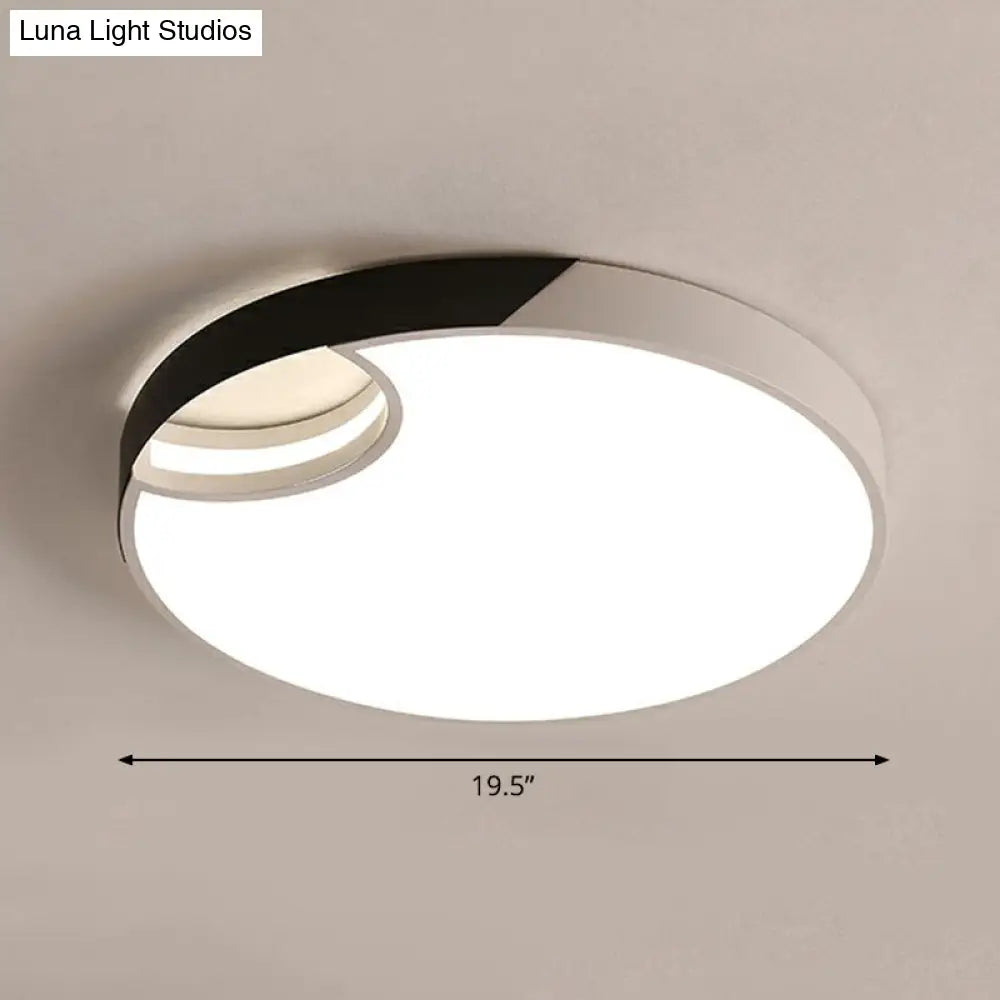 Round Led Ceiling Mounted Light: Modern Nordic Metal Bedroom Flush Fixture In Black-White / Canopy