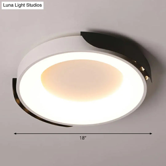 Round Led Ceiling Mounted Light: Modern Nordic Metal Bedroom Flush Fixture In Black-White /