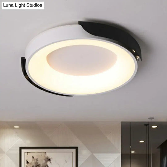 Round Led Ceiling Mounted Light: Modern Nordic Metal Bedroom Flush Fixture In Black - White