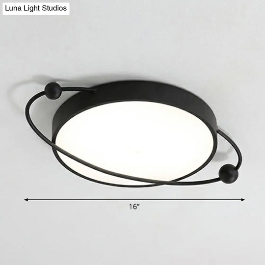 Round Led Ceiling Mounted Light: Modern Nordic Metal Bedroom Flush Fixture In Black-White / Globe