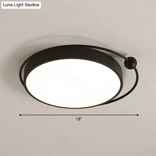 Round Led Ceiling Mounted Light: Modern Nordic Metal Bedroom Flush Fixture In Black-White / Circle