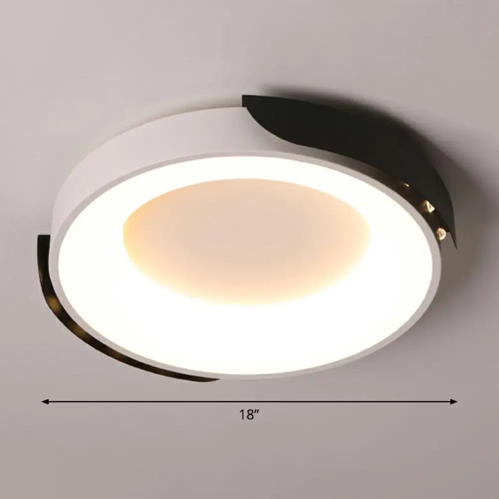 Round Led Ceiling Mounted Light: Modern Nordic Metal Bedroom Flush Fixture In Black - White /