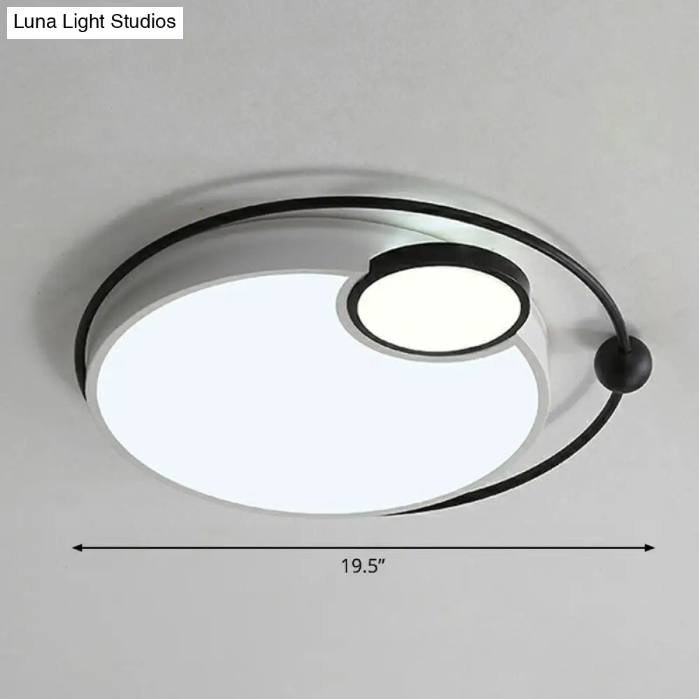 Round Led Ceiling Mounted Light: Modern Nordic Metal Bedroom Flush Fixture In Black-White / Oval