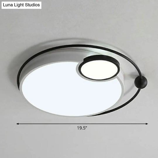 Round Led Ceiling Mounted Light: Modern Nordic Metal Bedroom Flush Fixture In Black-White / Oval