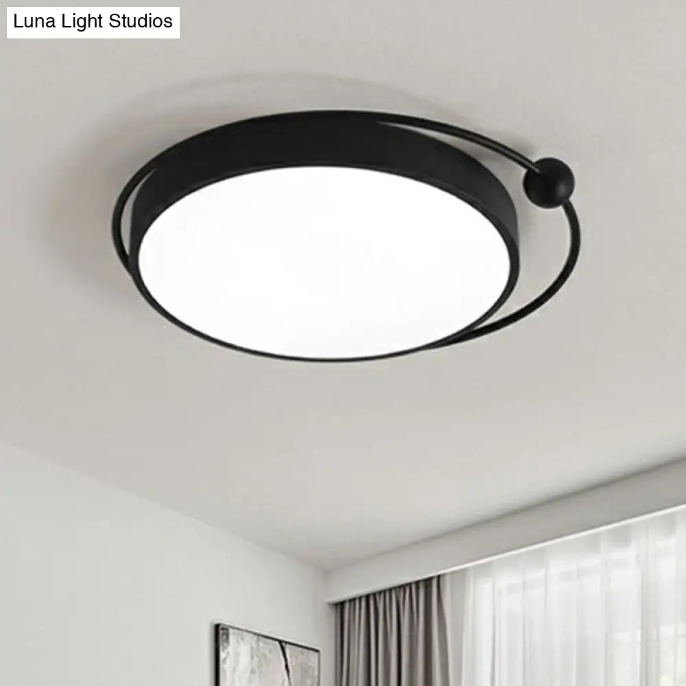 Round Led Ceiling Mounted Light: Modern Nordic Metal Bedroom Flush Fixture In Black - White