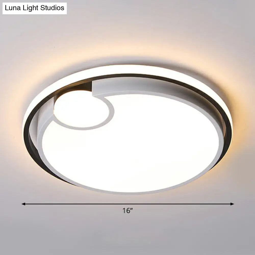 Round Led Ceiling Mounted Light: Modern Nordic Metal Bedroom Flush Fixture In Black-White / Double