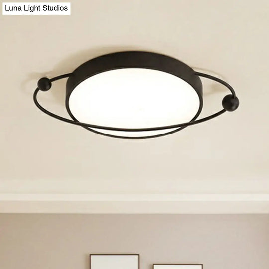 Round Led Ceiling Mounted Light: Modern Nordic Metal Bedroom Flush Fixture In Black - White