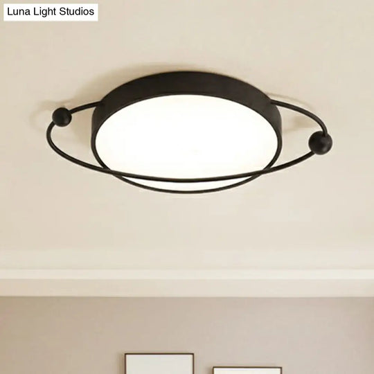 Round Led Ceiling Mounted Light: Modern Nordic Metal Bedroom Flush Fixture In Black-White