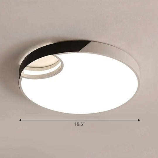 Round Led Ceiling Mounted Light: Modern Nordic Metal Bedroom Flush Fixture In Black - White / Canopy