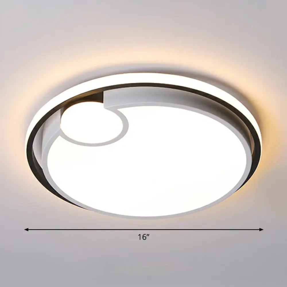 Round Led Ceiling Mounted Light: Modern Nordic Metal Bedroom Flush Fixture In Black - White /