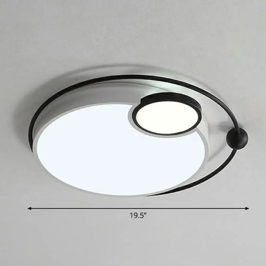 Round Led Ceiling Mounted Light: Modern Nordic Metal Bedroom Flush Fixture In Black - White / Oval