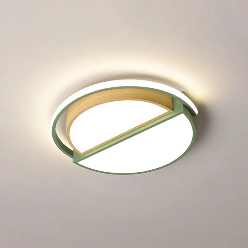 Round Led Flush Ceiling Light - Nordic Acrylic Mount For Bedroom Green / 16.5’ Warm