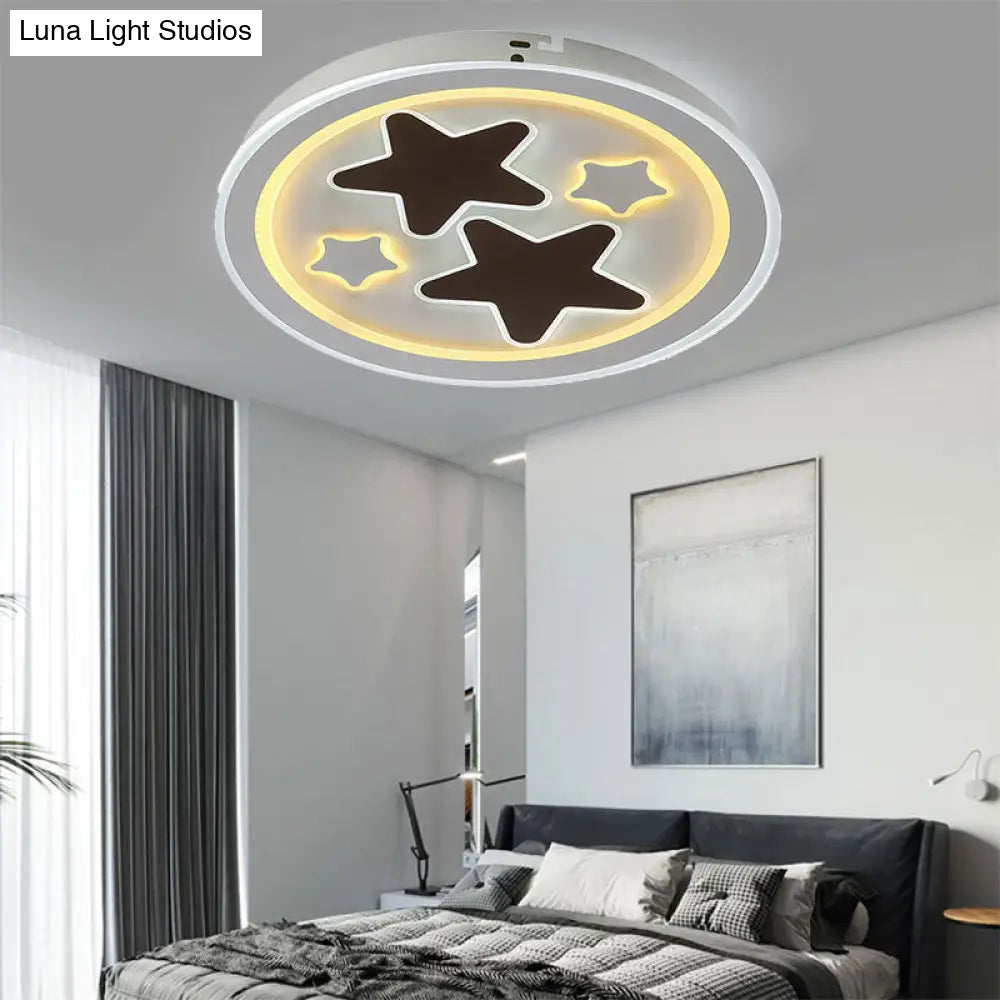 Round Led Flush Mount Ceiling Light In White Finish - Ideal For Adult Bedroom Décor / Star