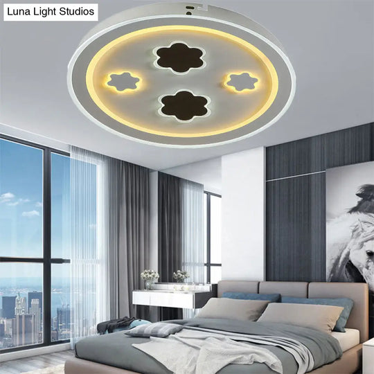 Round Led Flush Mount Ceiling Light In White Finish - Ideal For Adult Bedroom Décor / Flower