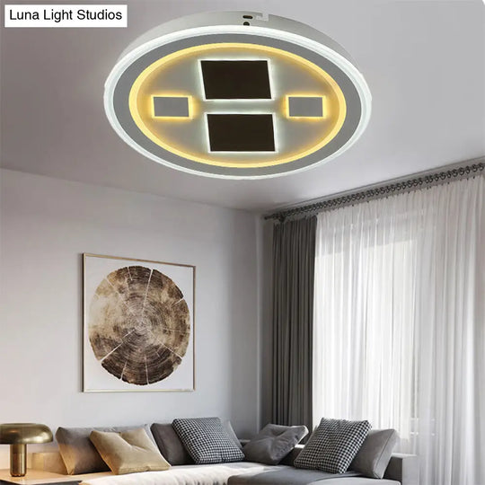 Round Led Flush Mount Ceiling Light In White Finish - Ideal For Adult Bedroom Décor / Square