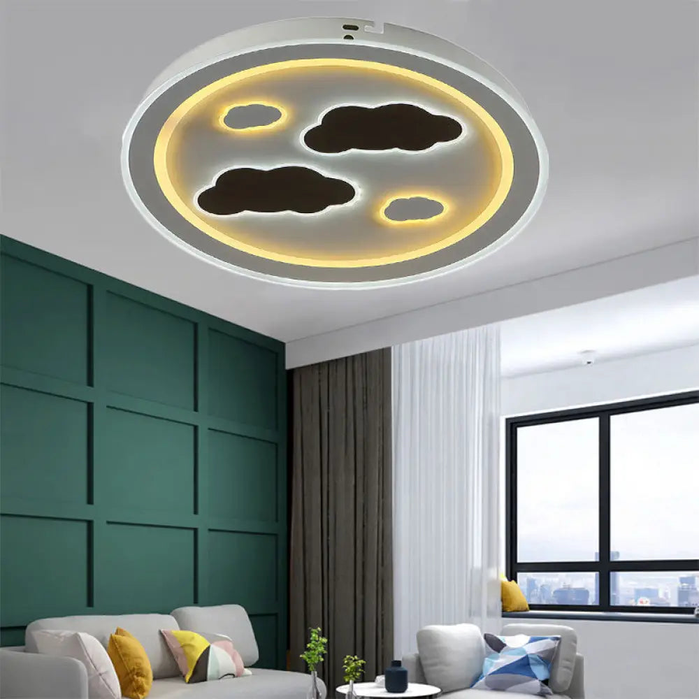 Round Led Flush Mount Ceiling Light In White Finish - Ideal For Adult Bedroom Décor / Cloud