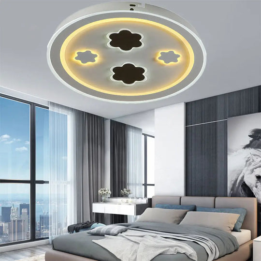 Round Led Flush Mount Ceiling Light In White Finish - Ideal For Adult Bedroom Décor / Flower