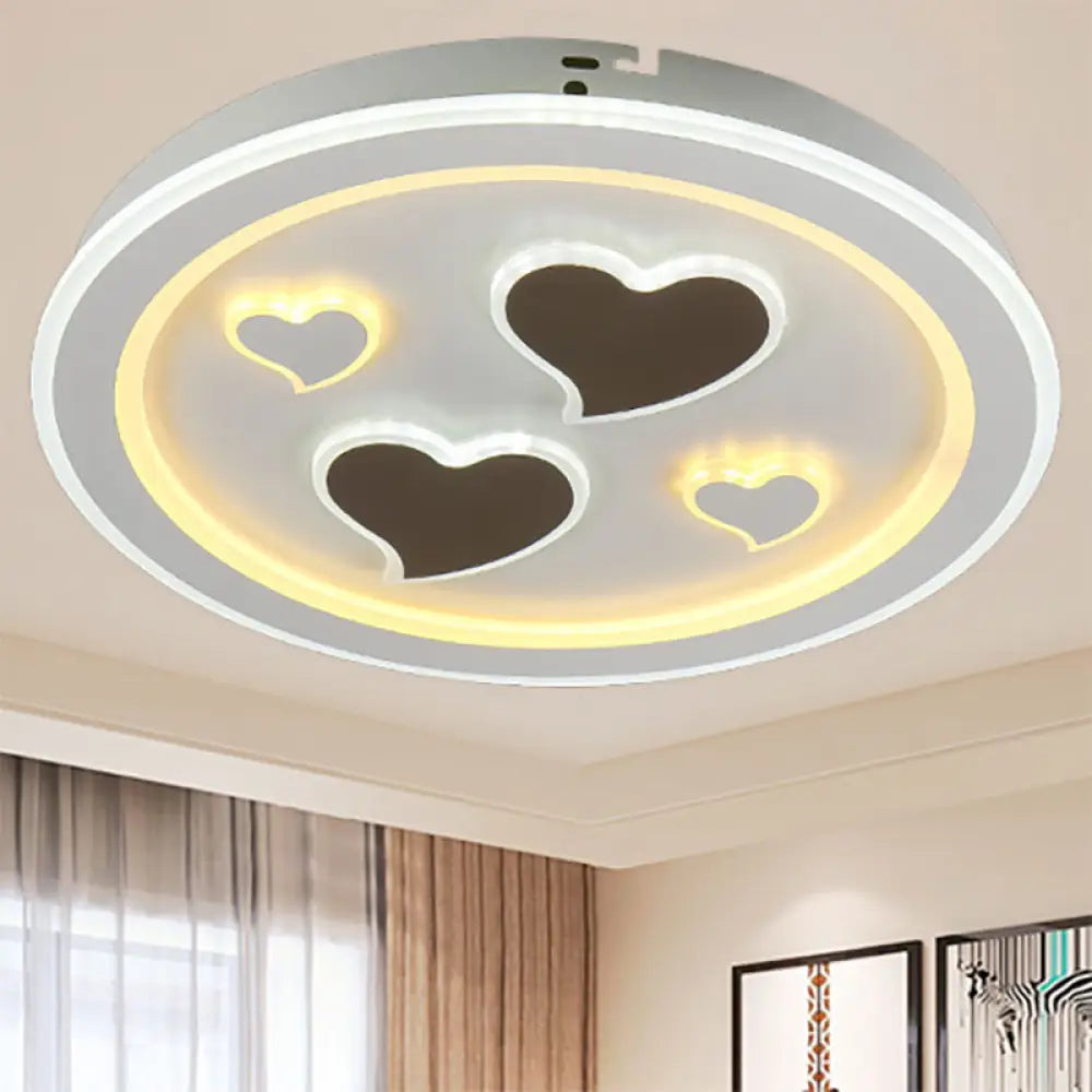 Round Led Flush Mount Ceiling Light In White Finish - Ideal For Adult Bedroom Décor / Loving Heart
