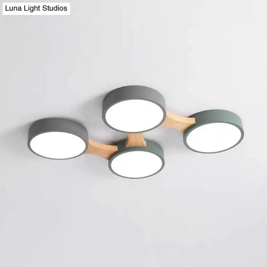 Round Led Flush Mount Metallic Ceiling Light In Gray-Green - Minimalist Modern Design