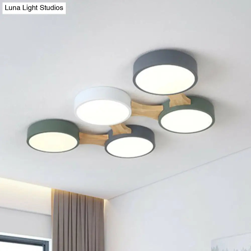 Round Led Flush Mount Metallic Ceiling Light In Gray-Green - Minimalist Modern Design 5 / White