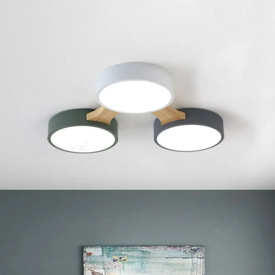 Round Led Flush Mount Metallic Ceiling Light In Gray - Green - Minimalist Modern Design 3 / White