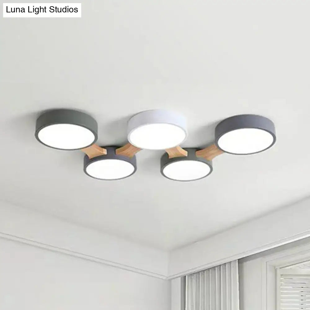 Round Led Flush Mount Metallic Ceiling Light In Gray-Green - Minimalist Modern Design