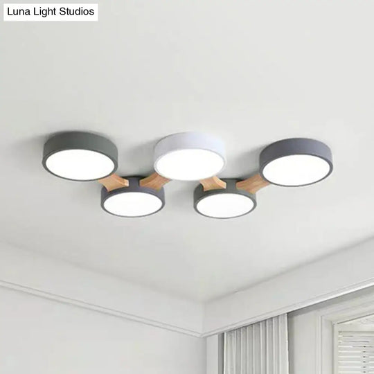 Round Led Flush Mount Metallic Ceiling Light In Gray-Green - Minimalist Modern Design