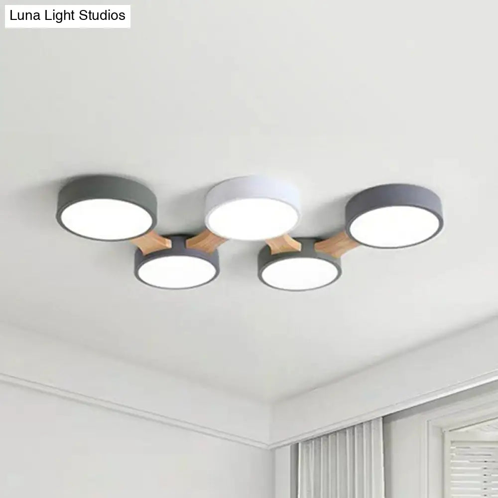 Round Led Flush Mount Metallic Ceiling Light In Gray - Green - Minimalist Modern Design